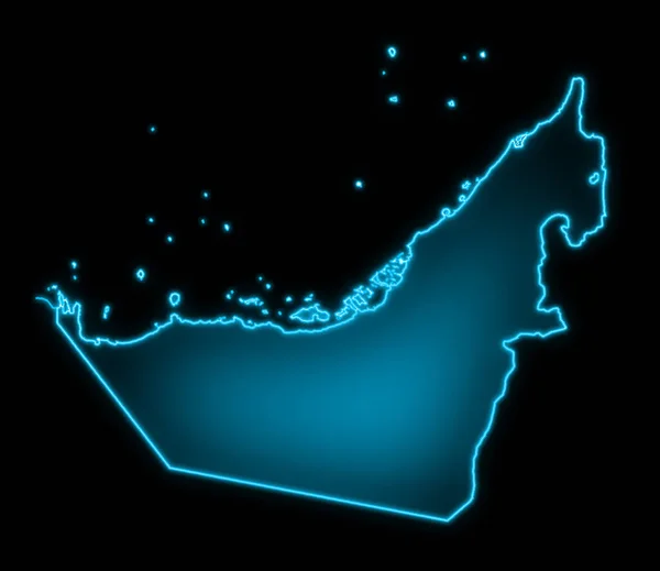Mapa Emiratos Árabes Unidos Contorno Azul Brillante Sobre Fondo Negro — Foto de Stock