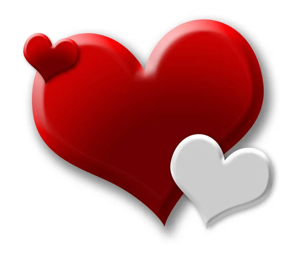 Červené Srdce Bílými Srdci Bílém Pozadí — Stock fotografie