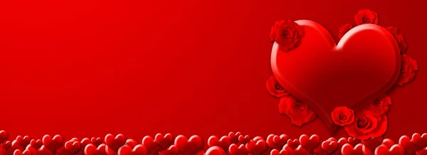 Ημέρα Του Αγίου Βαλεντίνου Φόντο Κόκκινες Καρδιές Και Τριαντάφυλλα — Φωτογραφία Αρχείου