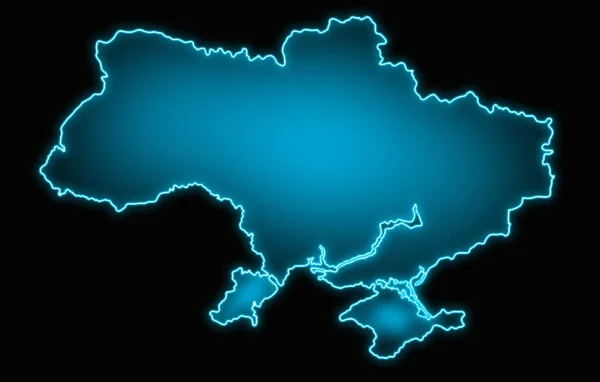 Peta Ukraina Dengan Gaya Neon Biru Dengan Latar Belakang Hitam — Stok Foto
