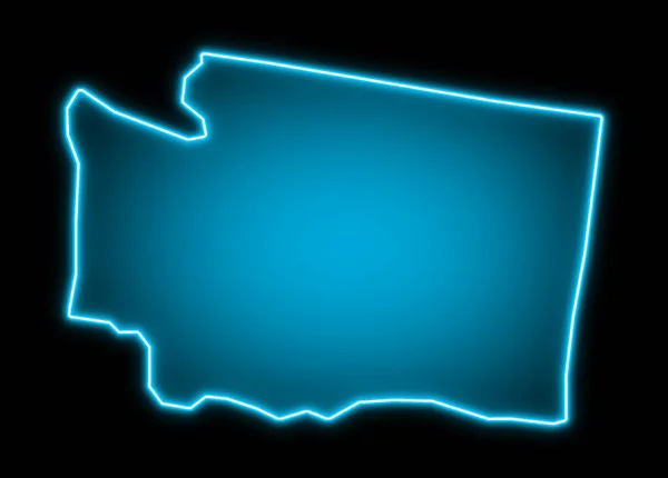 Washington Haritası Neon Tarzı Siyah Bir Arkaplanda Parlak Mavi — Stok fotoğraf