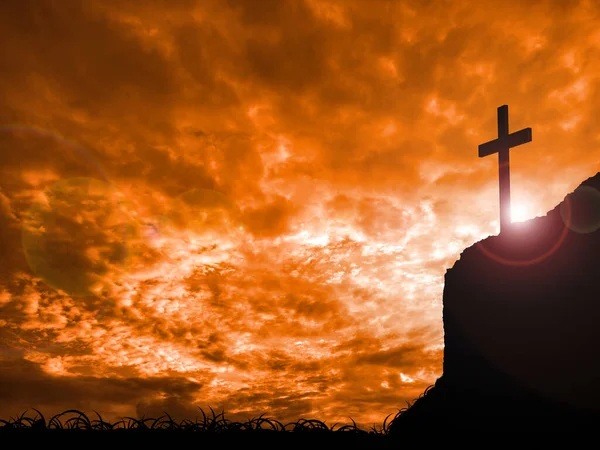 Zonsondergang Hemel Kruis Zon Wolken Religie Silhouet God Kerk Wolk — Stockfoto