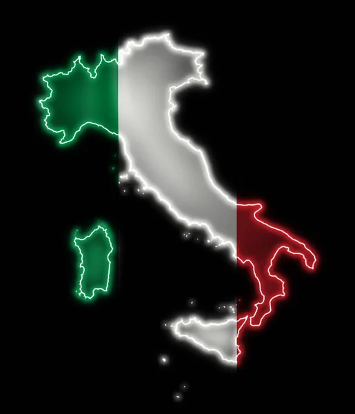 Mapa Itálie Zářivými Světly Černém Pozadí — Stock fotografie