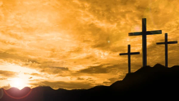 Silhouet Van Kruis Zonsondergang Hemel Achtergrond Christelijk Concept — Stockfoto