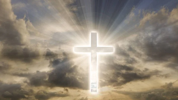 空のイエス キリストの十字架と光の光が輝く — ストック写真