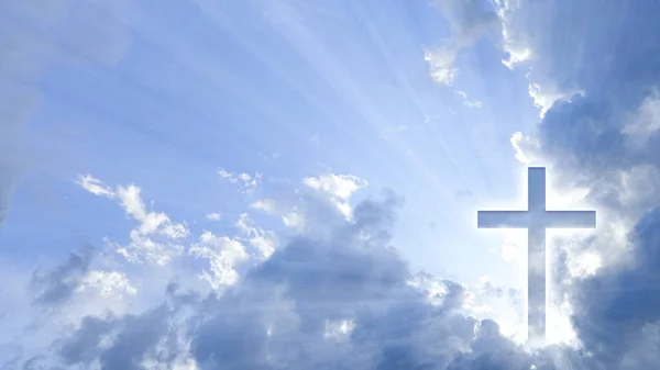 Kruis Tegen Blauwe Lucht Met Witte Wolken Jezus Christus Kruisiging — Stockfoto