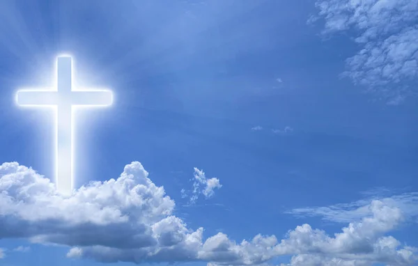 Croix Dans Ciel Avec Des Rayons Lumière Image Conceptuelle — Photo