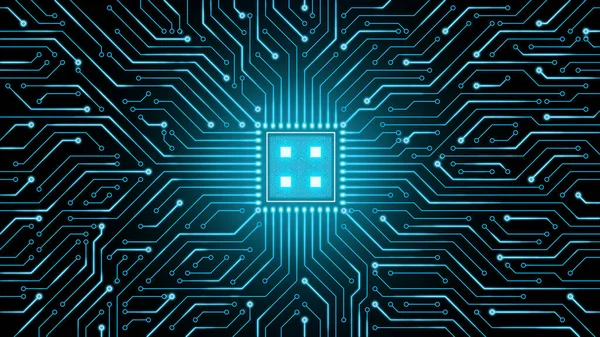 Áramköri Tábla Háttér Kék Vonal Chip Processzor Középső Elektronikus Számítógép — Stock Fotó