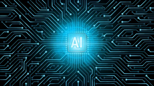 人工智能 和机器学习概念 摘要技术背景 带有蓝光未来派设计的Cpu处理器 图库图片