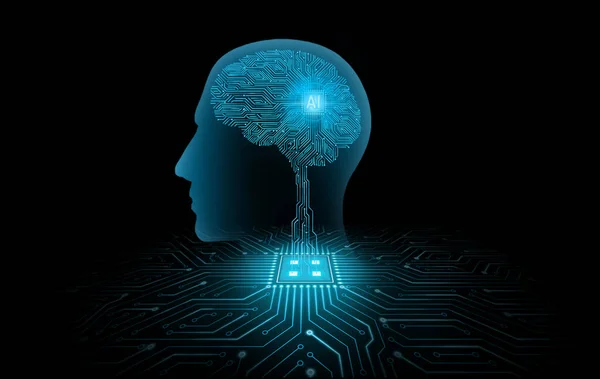Силуэт Человеческой Головы Контурным Мозгом Тёмном Фоне Концепция Искусственного Интеллекта — стоковое фото