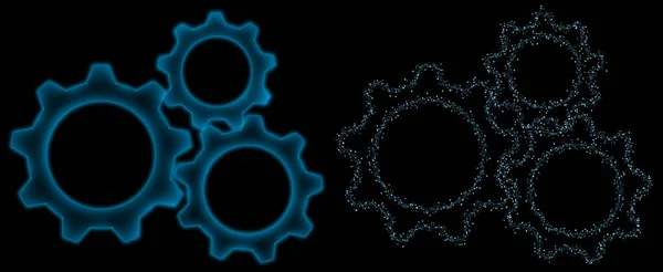 Getriebe Blau Mit Partikel Und Glühlicht — Stockfoto