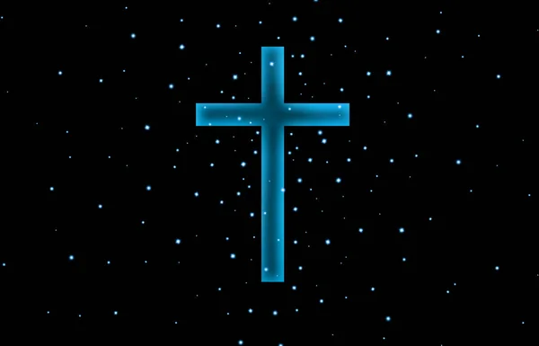 带有闪光粒子光的蓝色十字架 — 图库照片