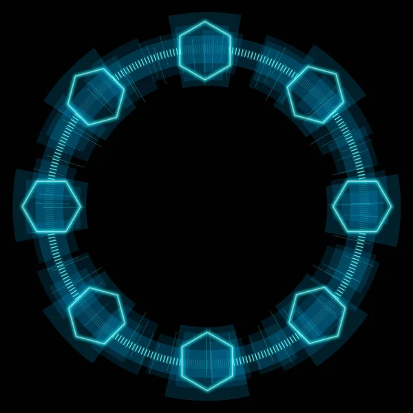 Kruh Holografické Hud Osmi Šestiúhelník Neon Světle Modrý Futuristický Design — Stock fotografie