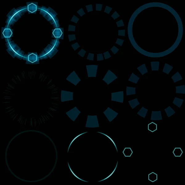 Hud Holographique Cercle Avec Huit Hexagone Néon Forme Séparée Bleu — Photo
