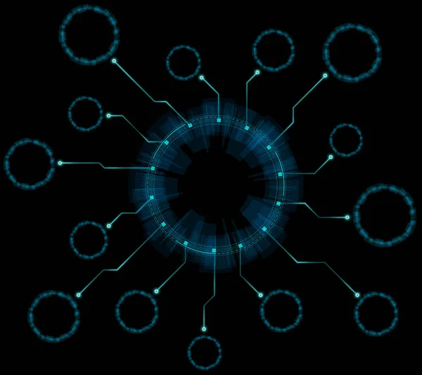 円の周りに小さな円を持つ未来的な円青の輝き — ストック写真