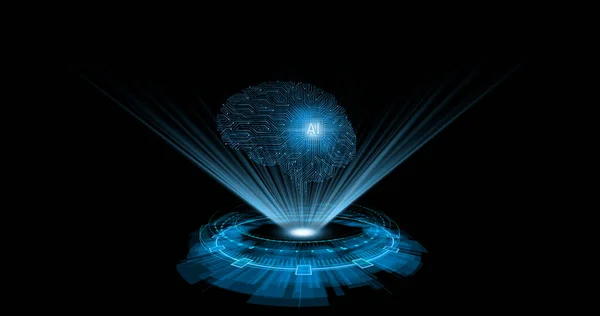Holografický Kruh Modrý Reflektorem Koncepcí Umělé Inteligence Lidského Mozku — Stock fotografie