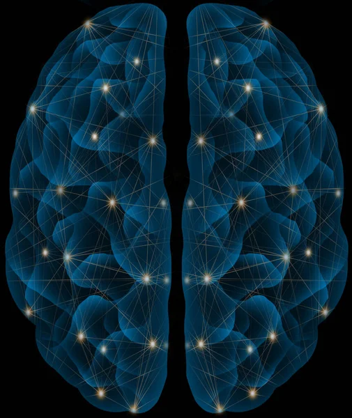 Mänsklig Hjärna Med Blå Glöd Futuristiska Neurala Nätverk Illustration — Stockfoto