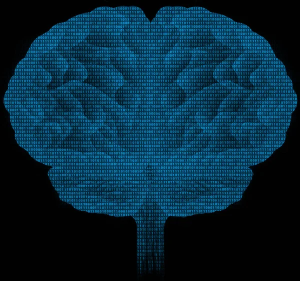 Blue Brain Glow Futuristic Holographic Created One Zero Bit Binary — Stock Photo, Image