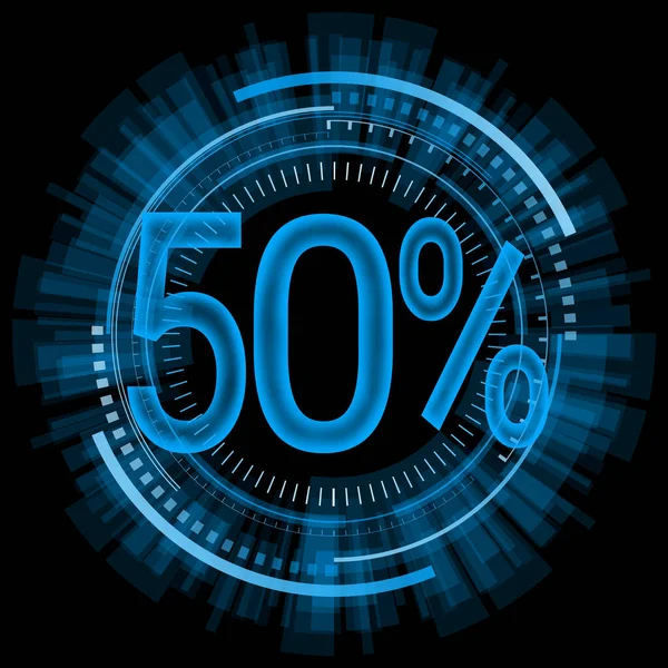 fifty percent discount promo with futuristic circle blue glow