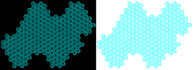 Altıgen hologram mavi ışık siyah arkaplan. Siyah arkaplanda mavi altıgenler.