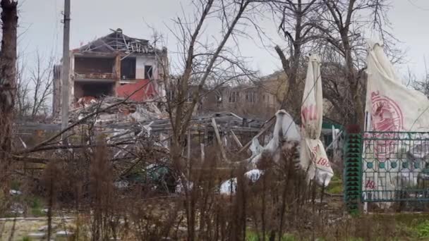 Distrutto Edificio Residenziale Kherson Dopo Attacco Russo Appartamenti Rovinati Vista — Video Stock