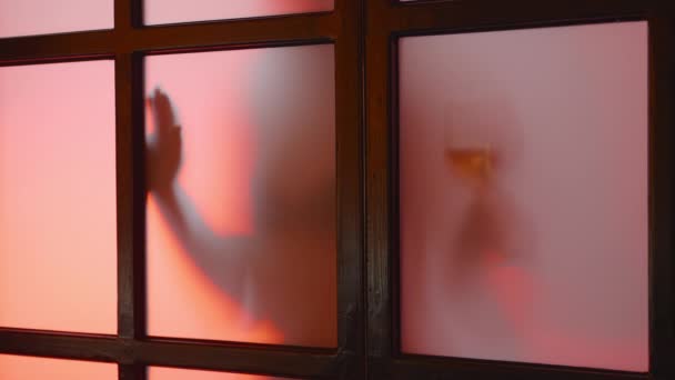 Enigmatic Picture Unrecognized Nude Model Glass Wine Matt Glass Sunset — Stock Video