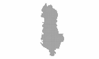 Albania dotted map with grunge texture in dot style. Abstract vector illustration of a country map with halftone effect for infographic.