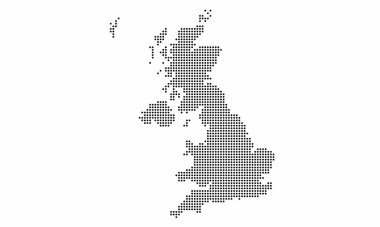 İngiltere ya da Birleşik Krallık nokta biçiminde grunge desenli noktalı harita. Bilgi için yarım ton etkisi olan bir ülke haritasının soyut vektör illüstrasyonuName.