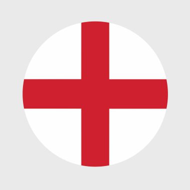 İngiltere bayrağının düz yuvarlak şeklinin vektör çizimi. Resmi ulusal bayrak düğme simgesi şeklinde.