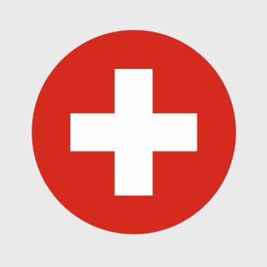İsviçre ya da İsviçre bayrağı şeklinde düz merminin vektör çizimi. Resmi ulusal bayrak düğme simgesi şeklinde.