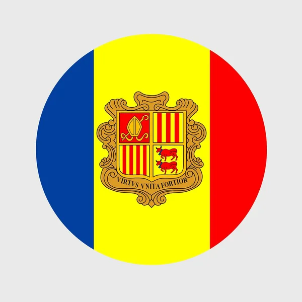 Vektorillustration Einer Flachen Runden Form Der Flagge Andorras Offizielle Nationalflagge — Stockvektor