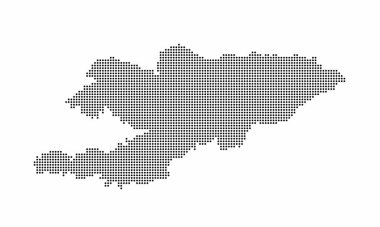 Kırgızistan nokta biçiminde grunge desenli nokta haritası. Bilgi için yarım ton etkisi olan bir ülke haritasının soyut vektör illüstrasyonuName.