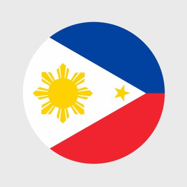 Filipinler bayrağı şeklinde düz yuvarlak bir illüstrasyon. Resmi ulusal bayrak düğme simgesi şeklinde.