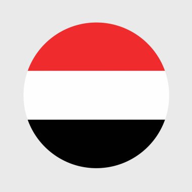 Yemen bayrağı şeklindeki düz merminin vektör çizimi. Resmi ulusal bayrak düğme simgesi şeklinde.