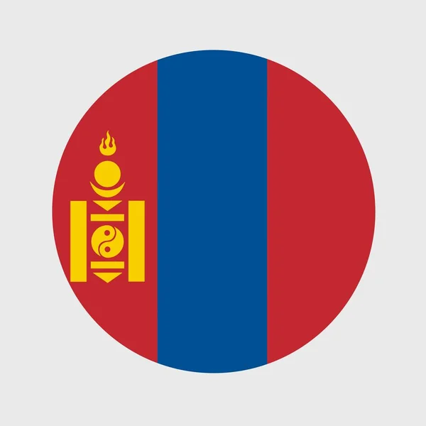 Wektorowa Ilustracja Płaskiego Okrągłego Kształtu Flagi Mongolii Oficjalna Flaga Narodowa — Wektor stockowy