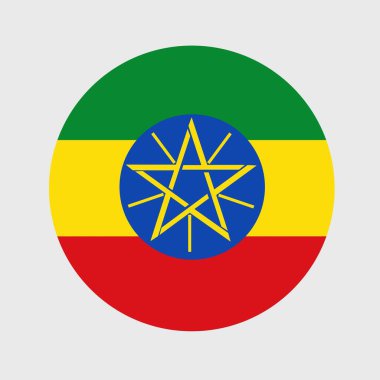 Etiyopya bayrağı şeklinde düz yuvarlak bir illüstrasyon. Resmi ulusal bayrak düğme simgesi şeklinde.