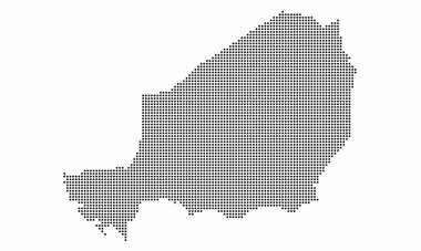 Nokta şeklinde grunge desenli Nijer noktalı harita. Bilgi için yarım ton etkisi olan bir ülke haritasının soyut vektör illüstrasyonuName.