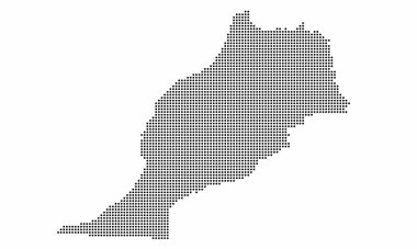Nokta biçiminde grunge desenli Fas noktalı haritası. Bilgi için yarım ton etkisi olan bir ülke haritasının soyut vektör illüstrasyonuName.