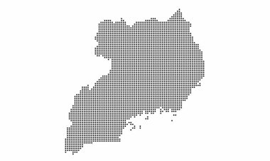 Nokta biçiminde grunge desenli Uganda noktalı haritası. Bilgi için yarım ton etkisi olan bir ülke haritasının soyut vektör illüstrasyonuName.