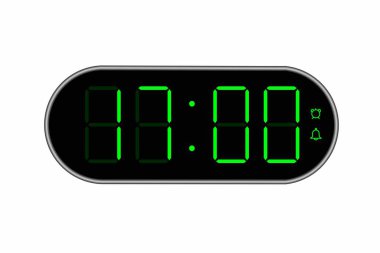 17.00 'ü gösteren dijital saatin vektör düz çizimi. Dijital sayı dizaynlı alarm görüntüsü. Saat simgesi, saat, alarm işaretleri.