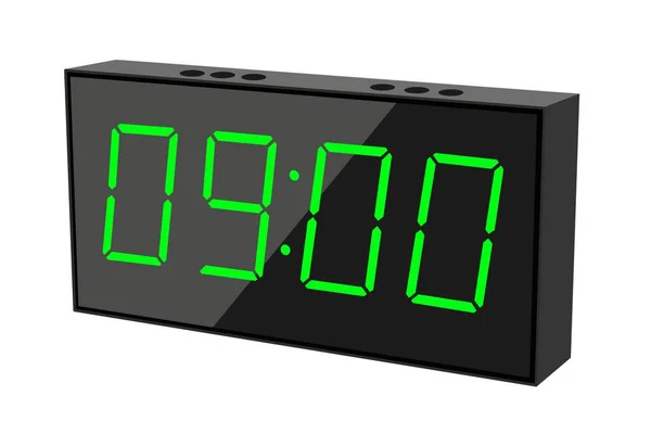 显示09 00的数字时钟的矢量平面插图 用数字数字设计说明报警情况 一个小时的时钟图标 警示牌 — 图库矢量图片