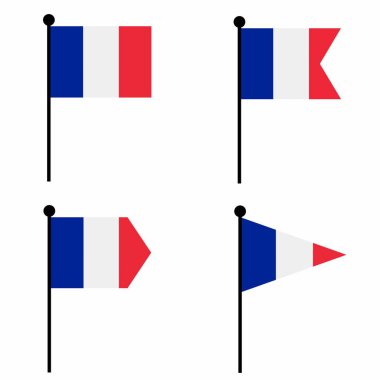 Fransa 'nın bayrak sallama ikonu 4 şekilde ayarlandı. Kimlik, amblem ve bilgi için bayrak direği işareti koleksiyonu. 