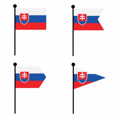 Slovakya bayrak sallama simgesi 4 şekilli olarak ayarlandı. Kimlik, amblem ve bilgi için bayrak direği işareti koleksiyonu. 