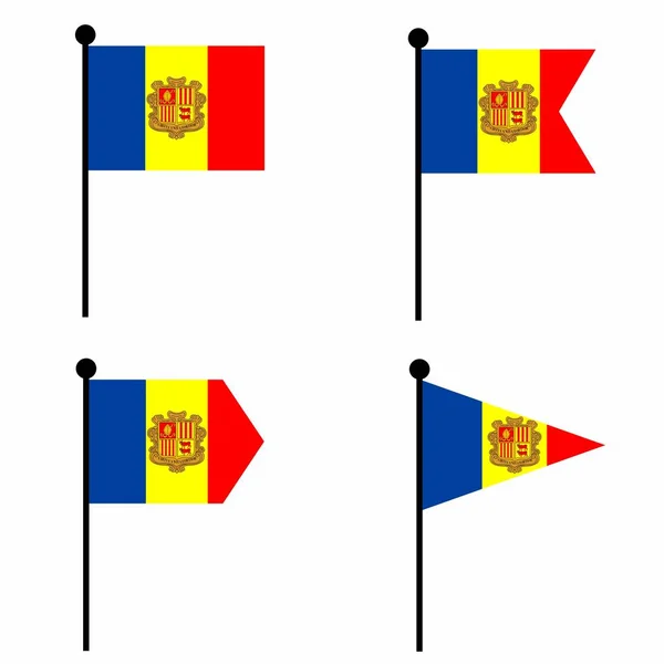 安道尔挥动国旗图标设置为4个形状版本 收集旗杆标识 用于标识 徽章和信息图形 — 图库矢量图片