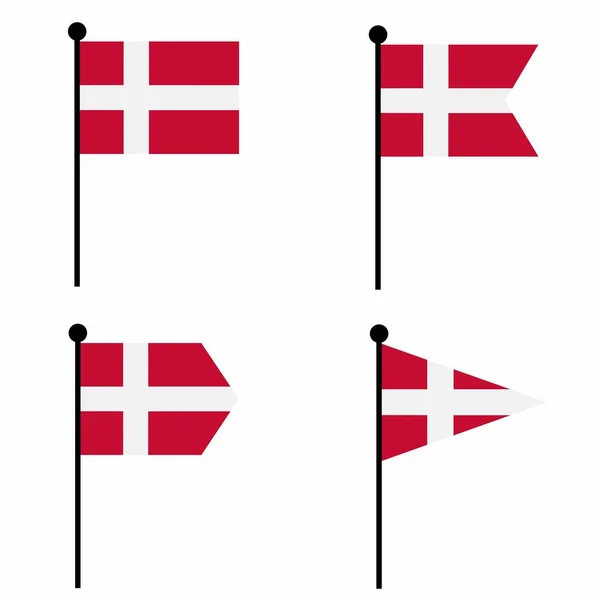 Denmark Waving Flag Icon Set Shape Versions Collection Flagpole Sign — Stock Vector