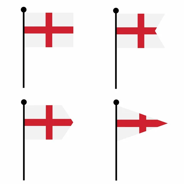 Англия Размахивает Флагом Установленным Вариантах Формы Коллекция Флагштока Идентификации Эмблемы — стоковый вектор