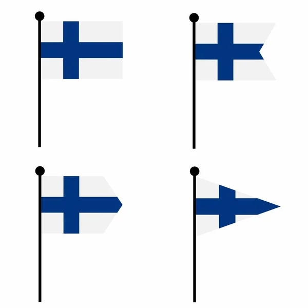 芬兰挥动旗帜图标设置为4个形状版本 收集旗杆标识 用于标识 徽章和信息图形 — 图库矢量图片