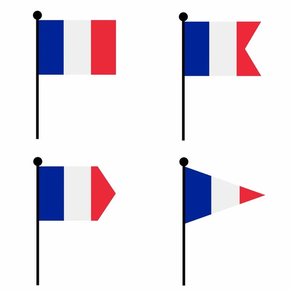 法国挥动国旗图标设置为4个形状版本 收集旗杆标识 用于标识 徽章和信息图形 — 图库矢量图片