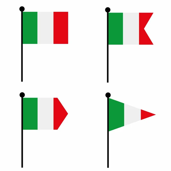 意大利挥动国旗图标设置为4个形状版本 收集旗杆标识 用于标识 徽章和信息图形 — 图库矢量图片