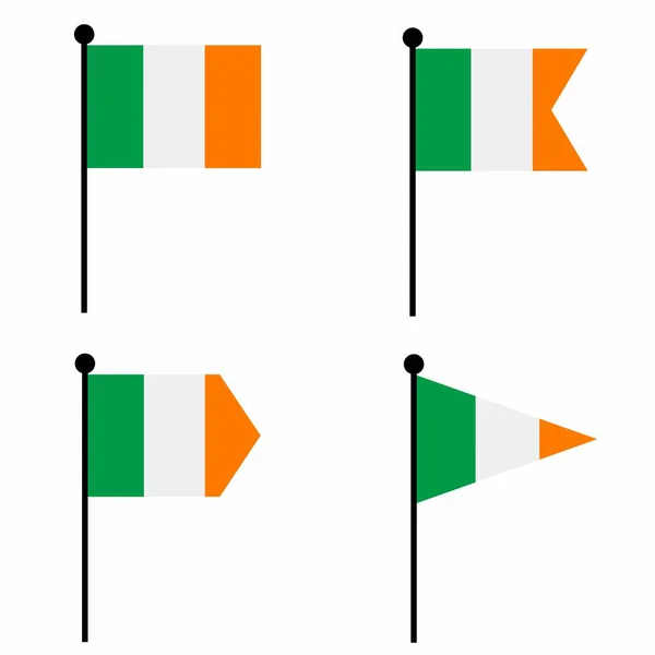 爱尔兰挥动国旗图标设置为4个形状版本 收集旗杆标识 用于标识 徽章和信息图形 — 图库矢量图片